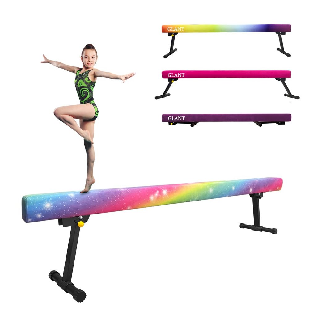 GLANT 8ft Ultrasimple Adjustable&Foldable Balance Beam,High-Low Floor Beam Suede Gymnastics Equipment,No Tool Require, Gymnastics Beam for Training&Professional HomeTraining (Starlight, 8ft)