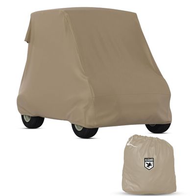 AllGuard Weatherproof Golf Cart Cover, Heavy Duty Polyester, Protects from Rain, Sun, UV & More - Tan (Fits Length: 86" - 106")