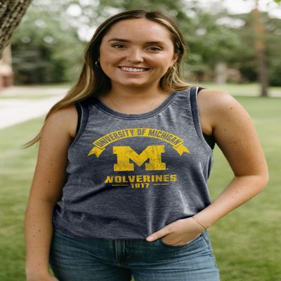 Michigan Wolverines NCAA Officially Licensed Women's Tank Top Burnout Vintage Scholar, Medium