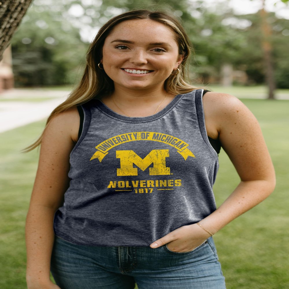 Michigan Wolverines NCAA Officially Licensed Women's Tank Top Burnout Vintage Scholar, Medium