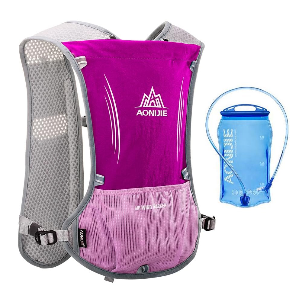 AONIJIE 5L Running Hydration Vest Pack with 1.5L Water Bladder Adjustable & Lightweight Hydration Backpack for Marathon Race Hiking Cycling(Rose with 1.5L Bladder)
