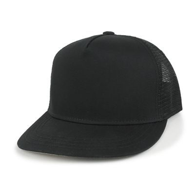ililily Extra Large Solid Cotton Mesh Back Baseball Cap XL Big Trucker Hat, Black - Flat