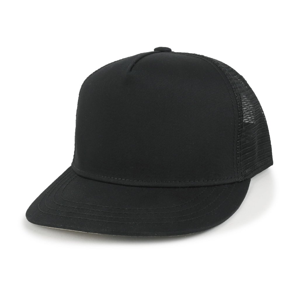 ililily Extra Large Solid Cotton Mesh Back Baseball Cap XL Big Trucker Hat, Black - Flat