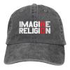fwoeqiz Imagine No Religion Atheist Hat Distressed Cotton Washed Baseball Cap Deep Heather Fashion Denim Hats Unisex Adjustable view 1