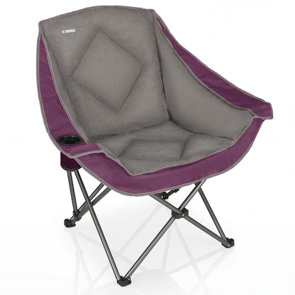 CAMPHILL Folding Camping Chair,Oversized Portable Camping Chair with Cup Holder,Heavy Duty Padded Lawn Chair for Camping, Tailgates, Beach, and Sports