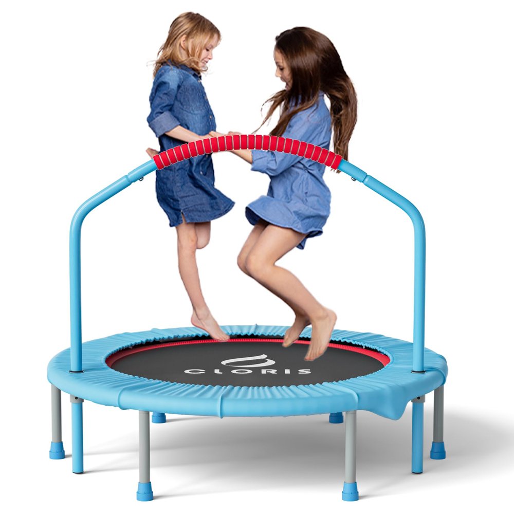 CLORIS 38in Folding Trampoline - Max Load 220lbs Rebounder Fitness Trampoline with Adjustable Foam Handle, with safty Padded Cover Best Gift (38'' Blue)