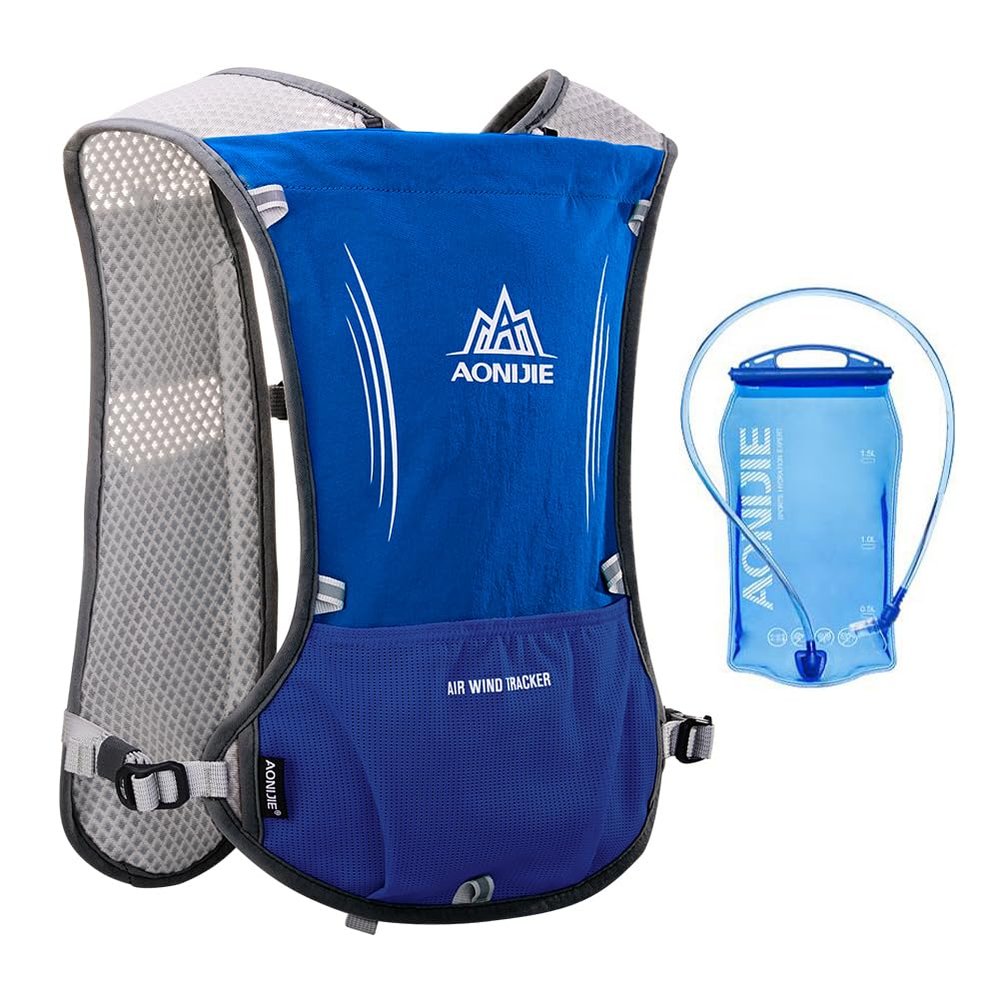 AONIJIE 5L Running Hydration Vest Pack with 1.5L Water Bladder Adjustable & Lightweight Hydration Backpack for Marathon Race Hiking Cycling (Drak Blue with 1.5L Bladder)