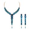 BriLove Women's Fashion Rhinestone Square Necklace Dangle Earrings Sparkly Crystal Geometric Statement Jewelry Set for Party Prom Blue Gold-Tone view 1