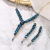 BriLove Women's Fashion Rhinestone Square Necklace Dangle Earrings Sparkly Crystal Geometric Statement Jewelry Set for Party Prom Blue Gold-Tone view 3