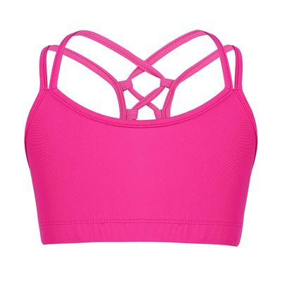 ACSUSS Kids Girls Sports Bra Spaghetti Straps Activewear Vest Crisscross Back Ballet Dancing Tank Tops Rose_Red 14 Years