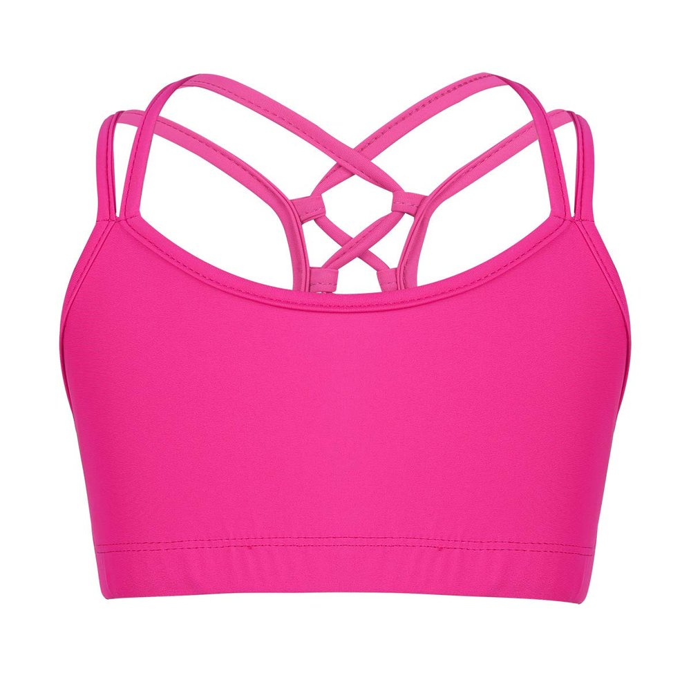 ACSUSS Kids Girls Sports Bra Spaghetti Straps Activewear Vest Crisscross Back Ballet Dancing Tank Tops Rose_Red 14 Years