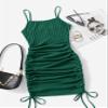 BAWUTZ Drawstring Side Rib-Knit Dress (Color : Dark Green, Size : Medium) view 1