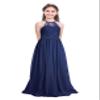 ACSUSS Kids Flower Girls Halter Lace Chiffon Dress Wedding Bridesmaid Maxi Dress Ball Gown Navy Blue 12 Years view 1