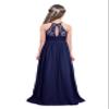 ACSUSS Kids Flower Girls Halter Lace Chiffon Dress Wedding Bridesmaid Maxi Dress Ball Gown Navy Blue 12 Years view 2