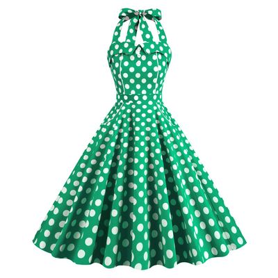 50s Costumes for Women Polka Dot Dress Pin up Rockabilly Dresses for Women 1950's Dresses Vintage 50's Dresses 1940s 60s Dress Backless Halter A-line Prom Party Short Homecoming Dress Green-Lace up L