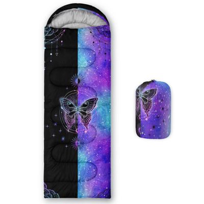Datura home Kids Sleeping Bag for Boys Girls,Black Blue Butterfly-Lightweight Warm Portable Outdoor Indoor-Waterproof Cold Weather Resistant Sleeping Bag for Camping Hiking(Butterfly2)