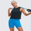 CRZ YOGA Pima Cotton High Neck Cropped Tank Tops for Women Soft Crop Workout Athletic Yoga Basic Sleeveless Shirts True Navy Large view 3