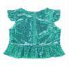 vastwit Kids Girls Shiny Sequins Dance Tops Flutter Sleeve Ruffled Camisole Tank Tops Blouse Modern Dancewear Lake Green 10 Years view 2