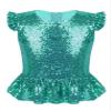 vastwit Kids Girls Shiny Sequins Dance Tops Flutter Sleeve Ruffled Camisole Tank Tops Blouse Modern Dancewear Lake Green 10 Years view 3