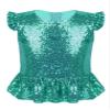 vastwit Kids Girls Shiny Sequins Dance Tops Flutter Sleeve Ruffled Camisole Tank Tops Blouse Modern Dancewear Lake Green 10 Years view 4