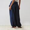 ZYXTIM Women's Boho Harem Pants, Plus Size Smocked Waist Wide Leg Loose Fit Casual Bohemian Hippie Utility Pants with Pockets(Navy,Small) view 4