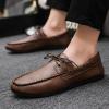 BDUBZ Men's Loafers Shoes Apron Toe PU Leather Moccasins Shoes Lace Up Resistant Flat Heel Lightweight Wedding Prom Slip On (Color : Brown, Size : 8) view 2