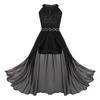 ACSUSS Kids Flower Girls Halter Lace Chiffon Dress Wedding Bridesmaid Maxi Dress Ball Gown Chiffon Black 6 Years view 1