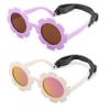 Bouryo Flexible Baby Polarized Flower Sunglasses with Strap Bendable Frame for Infant Boys Girls Ages 0-24 Months (B5 White/Purple Red Mirror + Purple/Brown)