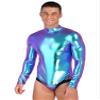 CHICTRY Mens Shiny Metallic Bodysuit Mock Neck Long Sleeves Leotard for Gymnastic Dance Club Blue XX-Large view 1