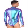 CHICTRY Mens Shiny Metallic Bodysuit Mock Neck Long Sleeves Leotard for Gymnastic Dance Club Blue XX-Large view 4