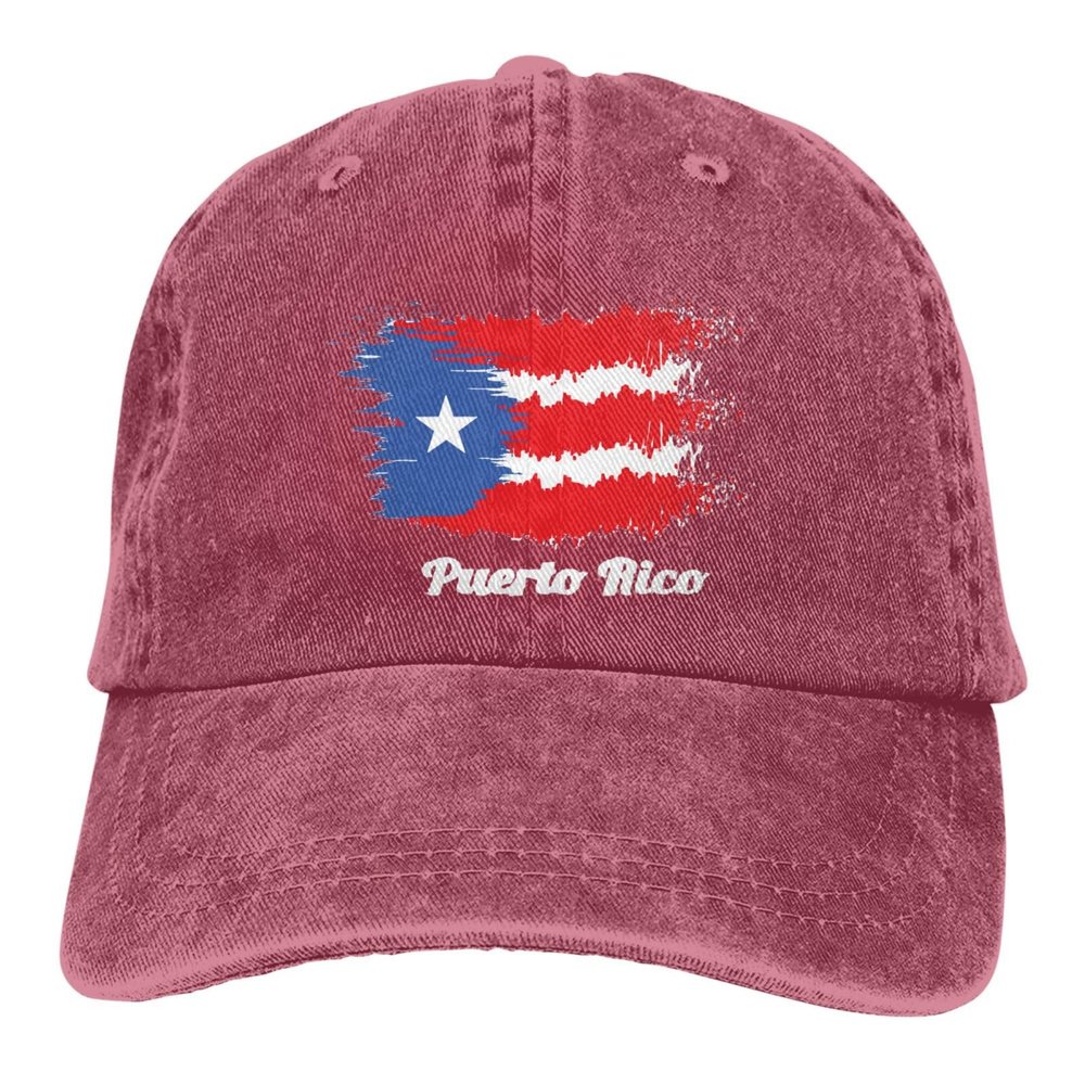 fwoeqiz Puerto Rico Hat Distressed Cotton Washed Baseball Cap Red Novetly Denim Hats Unisex Adjustable