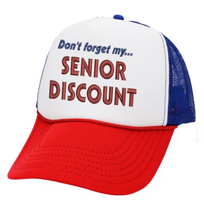 ALLNTRENDS Trucker Hat Don't Forget My Senior Discount Funny Snapback Mesh Cap (Red White Royal)