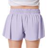2 Packs Girls Flowy Shorts Butterfly Shorts for Kids with Pocket 2-in-1 Athletic Shorts Running Shorts for Girls Youth (Black + Lavender, X-Large) view 2