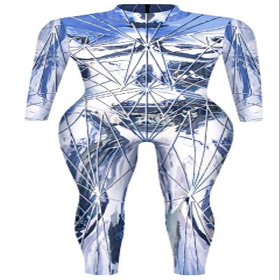 Panegy Women 3D Printed High Tech Jumpsuit Stretch Tight Funny Bodysuit Full Body Robot Costume Cosplay Novelty Onesies Long Sleeve Zipper Catsuit Halloween