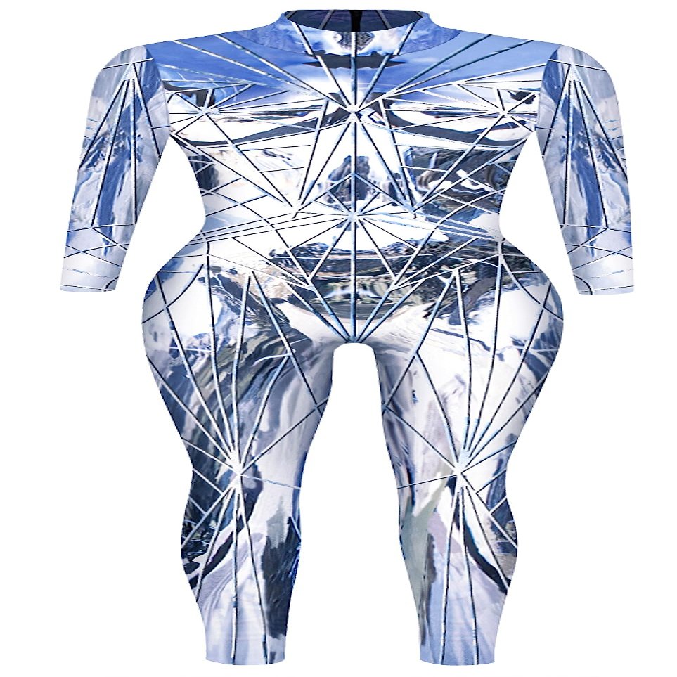 Panegy Women 3D Printed High Tech Jumpsuit Stretch Tight Funny Bodysuit Full Body Robot Costume Cosplay Novelty Onesies Long Sleeve Zipper Catsuit Halloween