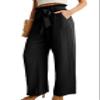 IWOLLENCE Women's Wide Leg Pants with Pockets High Waist Adjustable Knot Loose Casual Trousers Business Work Casual Pants Black Small view 2