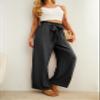 IWOLLENCE Women's Wide Leg Pants with Pockets High Waist Adjustable Knot Loose Casual Trousers Business Work Casual Pants Black Small view 3