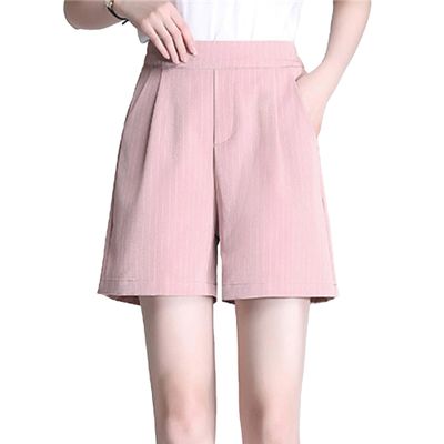 Womens Baggy Striped Bermuda Shorts High Waist Loose Comfy Lounge Shorts Summer Wide Leg Shorts with Pockets (Pink,Large)