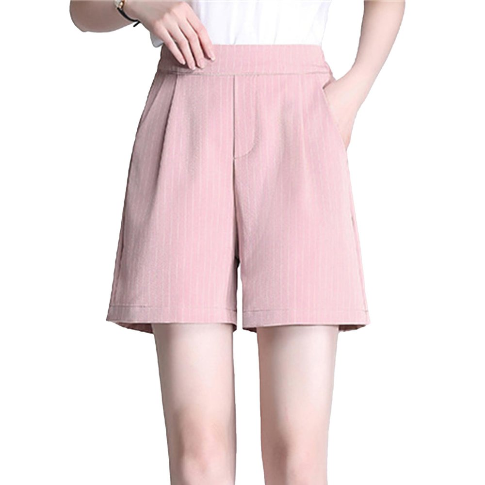 Womens Baggy Striped Bermuda Shorts High Waist Loose Comfy Lounge Shorts Summer Wide Leg Shorts with Pockets (Pink,Large)