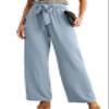 IWOLLENCE Women's Wide Leg Pants with Pockets High Waist Adjustable Knot Loose Casual Trousers Business Work Casual Pants Haze Blue Small view 1