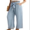 IWOLLENCE Women's Wide Leg Pants with Pockets High Waist Adjustable Knot Loose Casual Trousers Business Work Casual Pants Haze Blue Small view 2