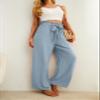 IWOLLENCE Women's Wide Leg Pants with Pockets High Waist Adjustable Knot Loose Casual Trousers Business Work Casual Pants Haze Blue Small view 3