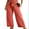IWOLLENCE Women's Wide Leg Pants with Pockets High Waist Adjustable Knot Loose Casual Trousers Business Work Casual Pants Orange XX-Large view 1