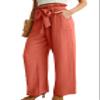IWOLLENCE Women's Wide Leg Pants with Pockets High Waist Adjustable Knot Loose Casual Trousers Business Work Casual Pants Orange XX-Large view 2