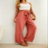 IWOLLENCE Women's Wide Leg Pants with Pockets High Waist Adjustable Knot Loose Casual Trousers Business Work Casual Pants Orange XX-Large view 3