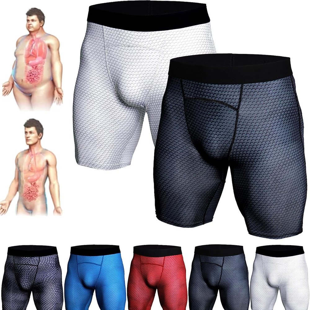 INXKED 2PCS Ionic Energy Field Therapy Compression Shorts for Men, Mens Workout Spandex Shorts, Running Performance Baselayer Underwear, Men's Tight Shorts (D,2XL)