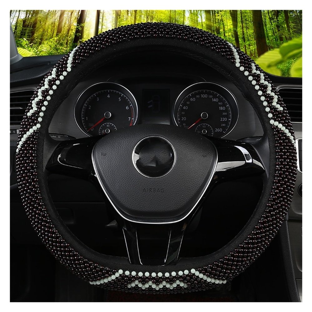 FUERU Car Steering Wheel Cover Set Car Steering Wheel Cover Breathable Wood Beads Elegant and Good Car Interior (Color : 2#)