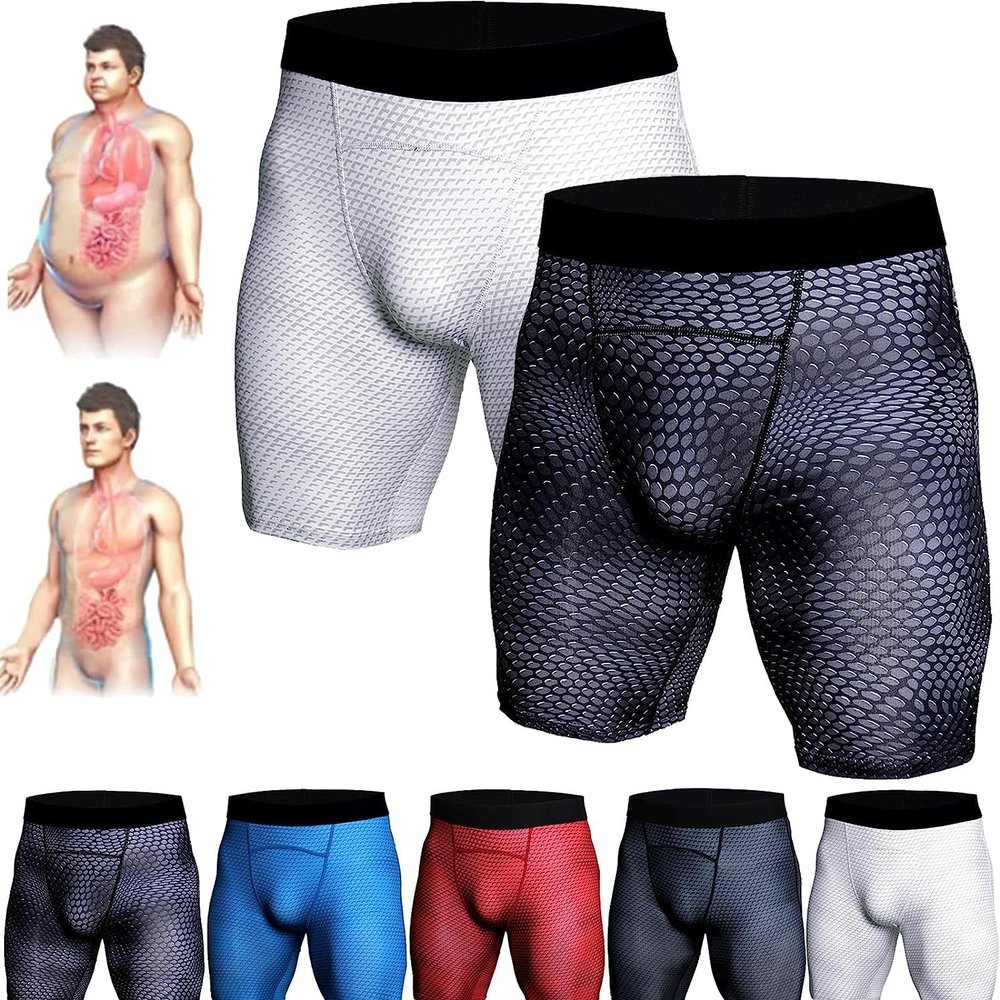 2PCS Ionic Energy Field Therapy Compression Shorts for Men, Mens Workout Spandex Shorts, Running Performance Baselayer Underwear, Men's Tight Shorts (B,L)