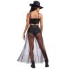 ODASDO Women?s 2 in 1 Mesh Skirt with Pants Underneath High Waist Ruffle Tulle Maxi Skirt See Through Beach Cover Up Glitter Sequins Skirt Disco Rave Outfit Dance Party Skirt Clubwear Stars Black M view 2