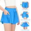 2 Packs Girls Flowy Shorts Butterfly Shorts for Kids with Pocket 2-in-1 Athletic Shorts Running Shorts for Girls Youth (Black + Blue, X-Large) view 3
